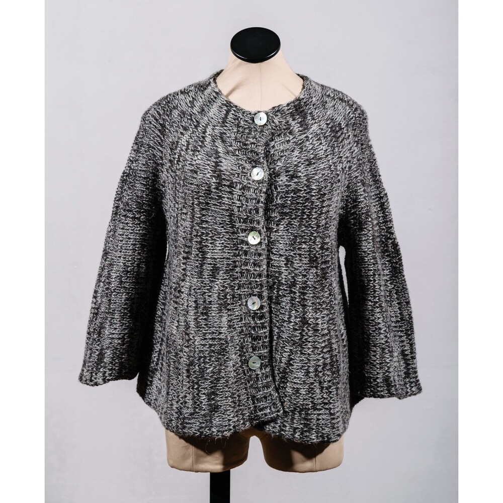 Made in Italy 28% Wool 7% Alpaca Gray Cropped 3/4 Sleeve Shrug Cardigan Sz L